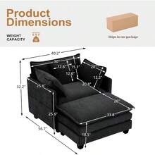 Oversized Accent Chairs With Ottoman Luxury Chenille Single Sofa Couch Upholstered Deep Seat Chaise Lounge With Pillows For Living Room Bedroom Apartment Black