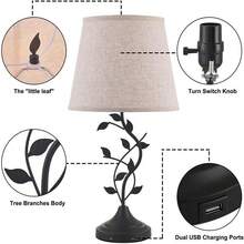Living Room Coastal Candle Table Lamps With 2 LED Bulbs, Touch Control 3-Way Dimmable Bedside Lights, 9W Bright, USB + Type C Charging Port, Natural Linen Shade, Dark Antique Bronze Finish With Glossy Golden Accents, 27.5 Inches Tall - Một cỡ - Xem 4