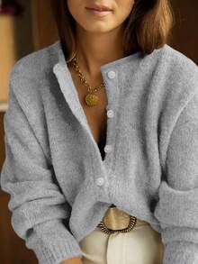 Women's Knitted Round Neck Long Sleeve Cardigan With Button Details, Simple Classic Casual Style, Suitable For Daily Wear Sweater Autumn And Winter Women's Clothing