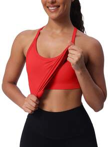 Workout Tank Tops For Women Built In Shelf Bras Padded -Racerback Athletic Tank Tops Ribbed Yoga Shirts - Red - View 9