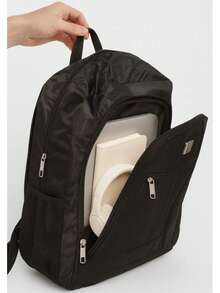 Mochila Nylon Impermeável Leve Resistente Design Moderno Espaçosa Cabe Notebook Tênis Roupa Conforto Estilo Top Masculina Feminina Trabalho Faculdade Escola Academia Treino Grande Viagem Versátil Compartimentos e bolsos Estilo Universitário Escritório Moda casual - Preto - Visão 4