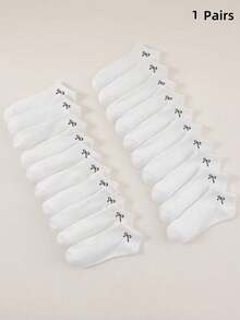 1/20 paires de chaussettes de sport et décontractées à nœud plat blanches pour femmes, cadeau de Noël - Blanc - Voir 4