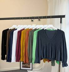 Hermiss blusa manga larga cuello pico con goma en el pecho flojo de bajo, tejido con hilo plateado .talla única entre una S/M. nueva colección de otoño  entrega estimada 1-3dias laborable (península) - Naranja - Ver 5