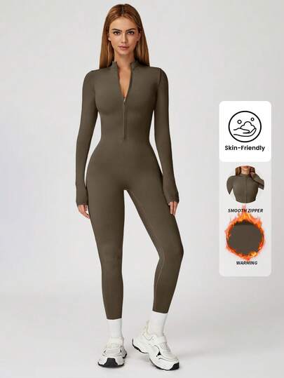 Yefecy Women's Jumpsuit, Women's Velvet Jumpsuit, Sports Yoga Suit, Fitness Suit, Sports Suit, High Elasticity, Comfortable, Skin Friendly, Home Casual, Warm Shapewear Bodysuit