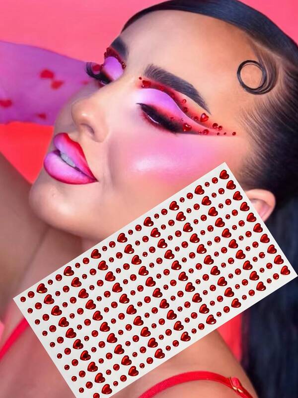 1 Stück rote Herz-Strass Gesichtsschmuckstücke, glitzernde Kristall Augenwinkel Aufkleber, geeignet für Musikfestivals, Partys, Perlen Make-up Gesichts- und Körperschmuckstücke, Acryl Augen Dekoration, Valentinstag Make-up Accessoires