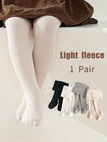 1 Pair Cozy Warmth Girls' Tights - Fleece Interior, Solid & Striped, Great For Cold Days Baby Toddler Leggings