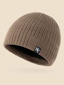 1pc Unisex Layered NY Logo Knit Beanie, Warm Thick Soft Comfortable Simple Fashion Cap Suitable For Cold Weather Fall - B - View 16
