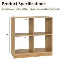 Lifezeal Kids Toy Storage Organizer 4-Cube Wooden Display Bookcase With Anti-Toppling Device - Natural - View 6