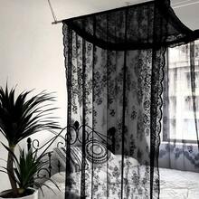 1 件优雅黑色蕾丝边窗帘，适用于户外凉亭、婚礼派对、客厅和卧室，法式浪漫薄纱面料，可调节床上用品和蕾丝，适合全尺寸/大号床 - 黑色 - 查看 4
