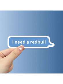 红牛“我需要一头红牛”卡通对话框贴纸 - 防水乙烯基材质，哑光防刮表面，自粘贴纸，适用于笔记本电脑、头盔、摩托车、汽车、吉他和踏板车 - 彩色 - 查看 12