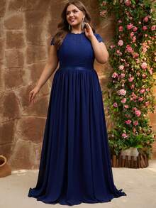 Women's Elegant Formal Lace Patchwork Embroidered Zipper Chiffon Dress, Suitable For Formal Events, Bridesmaid, Wedding Guest, Prom, Birthday Party, Summer/Autumn/Spring