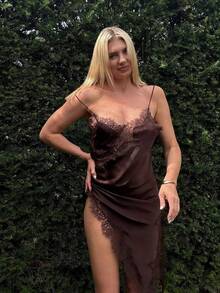 Lace Women Dresses Satin Asymmetrical Summer Party Short Dresses Female Elegant New Pajamas Sleeveless Sexy Brown Black Ladies Backless Dresses