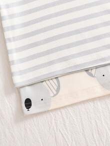 Set de 4 piezas de pijama de manga larga con estampado de rayas y animales para niños, de tela suave y cómoda, apto para uso diario - Rosa - Ver 8