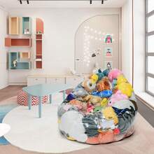 31.49in Large Capacity Sofa Storage Bag, Transparent Doll & Doll Seat Cushion Cover, Washable Durable High Capacity PVC Plush Animal Storage Ottoman, Home Organization (Plush Toys Not Included)