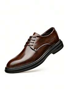 男士正式皮革正装鞋，软皮软底尖头系带婚礼新郎西装鞋，秋冬 - 棕色 - 查看 5