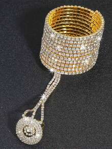 1 chiếc vòng tay xích ngón tay nhiều lớp pha lê thời trang, vòng tay co giãn đính kim cương lấp lánh, phụ kiện trang sức cô dâu - Vàng - Xem 3