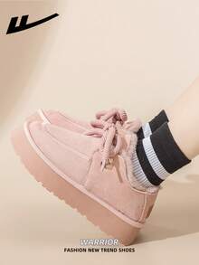 1 Pair WARRIOR Women's Thick Sole Cute Warm Soft Bottom Casual Shoes, Low-Top Outdoor Flat Shoes For Winter Commute, Round Toe Low Heel Solid Color Elegant Soft Bottom Furry Flat Shoes, Women Low-Top Leather Face Sports Skateboard Shoes, Elegant Shoes