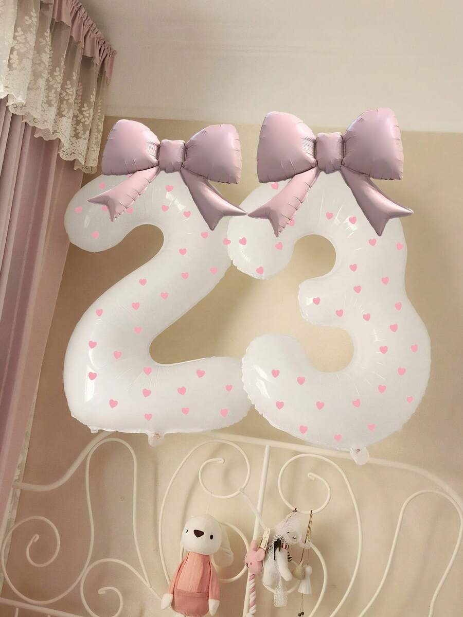 套装包含：1 个 40 英寸白色数字铝箔气球、1 卷心形贴纸 + 胶水，适用于婚礼、生日、周年纪念、毕业典礼、夏季派对装饰。 - 彩色 - 查看 1