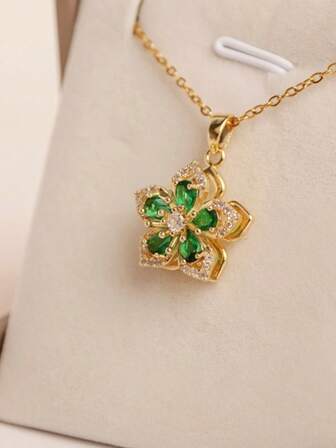 1 套三叶草心形项链，优雅时尚的奢华女士礼物，适合派对、婚礼、庆典、节日装扮