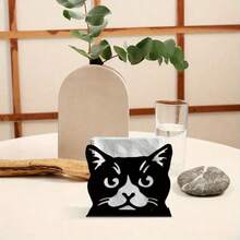 2D Plat 3 pièces Porte-serviettes en bois noir en forme de chat - Design mignon de visage de chat, style de ferme moderne pour la décoration de table, matériau en bois massif robuste convenant pour la cuisine, la salle à manger, le pique-nique - Rangement et décoration de serviettes, accessoire essentiel pour fête, produit en bois durable, décoration thématique chat, arrangement de fête, 2D plat