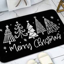 1pc Christmas Bathroom Mat, Minimalist Style Black Christmas Tree Bathroom Mat, Anti-Slip Christmas Bathroom Decorative Floor Mat, Thickened Flannel Material Soft, Comfortable, Easy To Clean, Suitable For Bathroom Door, Washbasin, In Front Of Bathtub, Decorating The Room