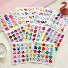 10pcs Multicolored Acrylic Rhinestone 3D Gem DIY Stickers, Party Decoration, Makeup Accessories For Hair, Face, Nails, Gift Filler School Supplies,Back To School