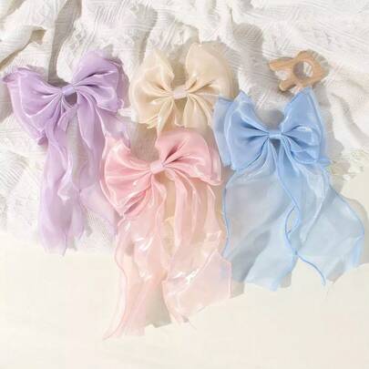 4pcs New Colorful Mesh Bow Hair Clips, Elegant Soft Butterfly Hair Clips Accessories, Suitable For Women Daily Wear, Fashionable Item