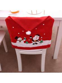 4pcs-Christmas Chair Covers Xmas Dining Chair Slipcovers Santa Claus Red Hat Chair Back Covers For Christmas Banquet Holiday Festival Decor