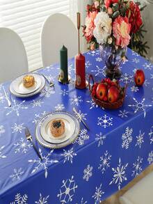 Obrus z tworzywa sztucznego PVC, ozdobiony płatkami śniegu, bałwanami i wzorami Świętego Mikołaja na Boże Narodzenie, odpowiedni do dekoracji blatu kuchennego w okresie Bożego Narodzenia, w 100% wodoodporny, odporny na olej i łatwy do czyszczenia