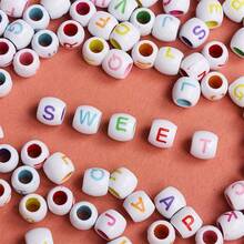 100Pcs Large Hole Acrylic Barrel Shaped Letter Beads 8 * 9mm For DIY Jewelry Making - White Base With Multicolor Letter Beads, Perfect For Bracelets, Necklaces & Craft Projects - 100 - Xem 1