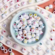 100Pcs Large Hole Acrylic Barrel Shaped Letter Beads 8 * 9mm For DIY Jewelry Making - White Base With Multicolor Letter Beads, Perfect For Bracelets, Necklaces & Craft Projects - 100 - Xem 4