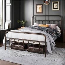 Butterslay Vintage Industrial Metal Platform Bed Frame - 12 Iron Slats Support, 12.6'' Underbed Storage & High Headboard/Footboard, No Box Spring Needed, Twin/Queen/King/Full - Đồng - Xem 3