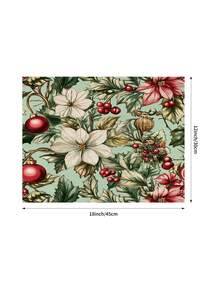 1pc Christmas Floral Table Runner, Christmas Decorative Table Runner, Christmas Linen-Like Table Runner, Table Runner, Table Runner, 1pc Table Runner, 4pcs Placemats, 1pc Pillow Cover, 3 Products Available, Seasonal Home Decor For Indoor/Outdoor Winter Party, Christmas Home Decoration, Christmas Room Decor, Christmas Party Supplies - Multicolor - View 9