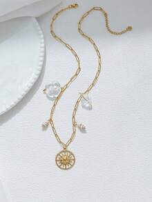 Mazuer 1 件 18K 镀金不锈钢复古吊坠项链，女士百搭配饰，设计精致，适合秋季服装、派对、日常穿着、度假