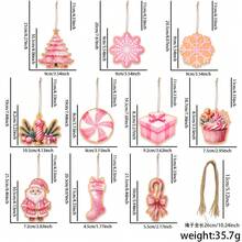 10 pièces Nouveaux pendentifs en bois décoratifs en forme d'éventail d'arbre de Noël, pendentifs roses de décoration de Noël pour la maison, accessoires en bois pendants de petite taille pour la décoration du sapin de Noël et du salon, bonbons, flocons de neige, Père Noël.