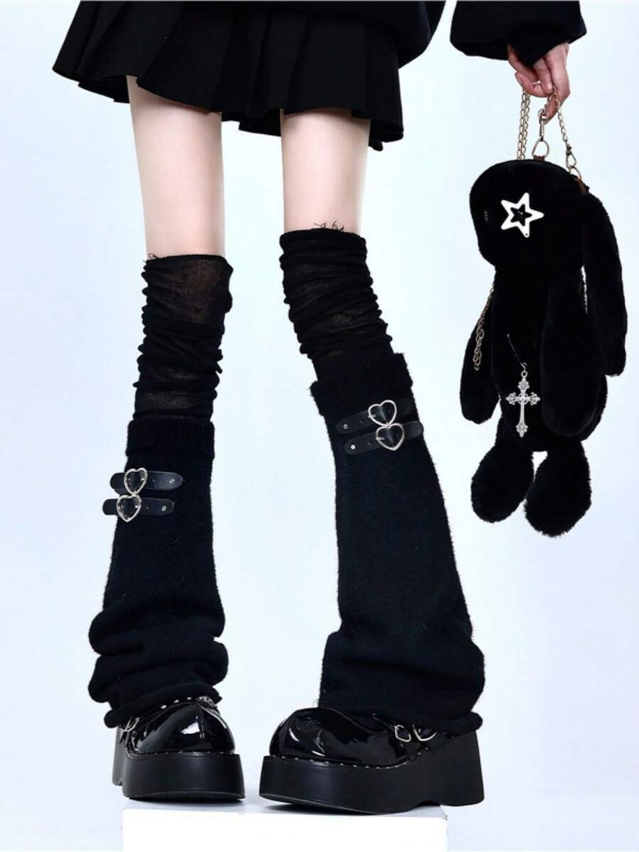 1 para skórzanych, sznurowanych rajstop z szerokimi nogawkami w stylu punk, czarne rajstopy za kolano COS, rajstopy za kolano Y2K Subculture i JK, uniwersalne jesienne dodatki
