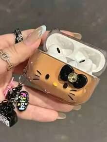 Sanrio 1pc Cute Brown Leopard Print Bow Kitty Earphone Case, Compatible With AIR PODS 1/2/3/4/Pro/Pro2(Nd)
