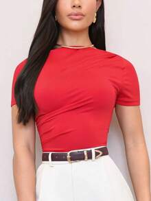 Women's Babylook Shirt Blouse Short Sleeve Elegant Draped Comfort Style  Launch 2025 - 紅色 - 查看 1