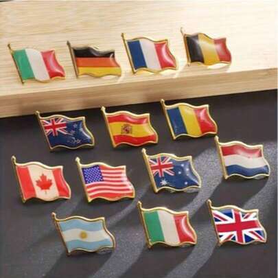 1 件世界国旗胸针，波浪树脂国旗徽章，合金奖牌胸针，适用于派对装饰、生日礼物、节日礼物、圣诞礼物、礼品