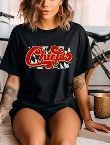 KC T-Shirt, Comfortable KC Football Shirt With Distressed Print, Kansas City Retro T-Shirt, Loose Fit Retro T-Shirt - Back 8 - View 6