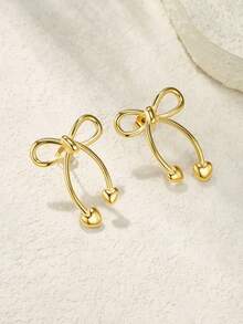 1 Pair Fashionable Stainless Steel Bowknot Earrings, Gold Plated Minimalist Women's Accessory, Suitable For Daily Wear And Gift