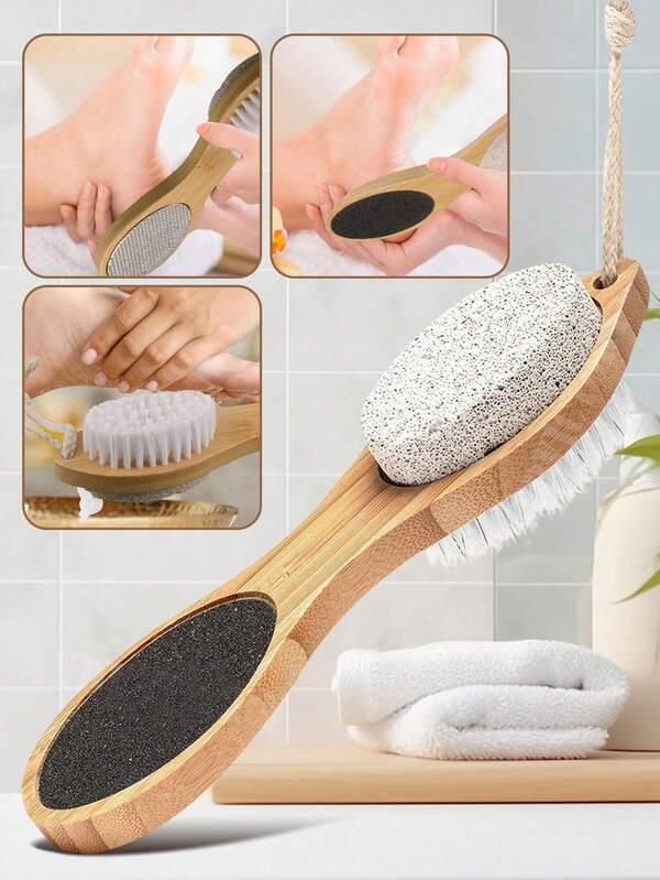 1 Cepillo de pies 4 en 1 para usar en la ducha con piedra pómez, lima de pies y herramienta de cuidado de pies para eliminar la piel muerta