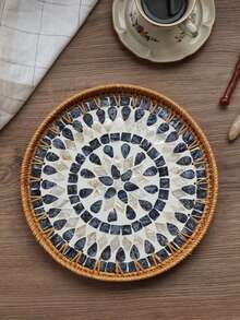 1pc Ins Style Natural Handwoven Minimalist Forest Rattan Storage Tray, Round Creative Woven Tray, Multifunctional Snack Plate, Jewelry Organizer Tray, Suitable For Home Decor, Bedroom Storage, Dining Table Food Arrangement, Can Hold Coffee, Bread, Fruits And Other Items To Enhance Living Quality