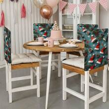 1 pieza/4 piezas/6 piezas/10 piezas Funda de silla de felpa corta con temática navideña, funda extraíble con patrones de gorro de Papá Noel, ramas de pino, piñas, copos de nieve, bayas rojas, adecuada para todas las estaciones, protector decorativo de silla para comedor, sala de estar, oficina, hotel - Multicolor - Ver 4