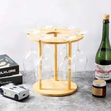 1pc Wooden Red Wine Glass Rack, European Style Solid Pine Creative Hanging Red Wine Glass Holder, Household High Stem Glass Cup, Wine Glass Suspension Display, Red Wine Glass Rack, Wine Decanter Rack, Wine Glass Hanging Storage, Desktop Wine Glass Rack, Wooden Red Wine Rack, Sturdy Anti-Tipping Wine Glass Rack