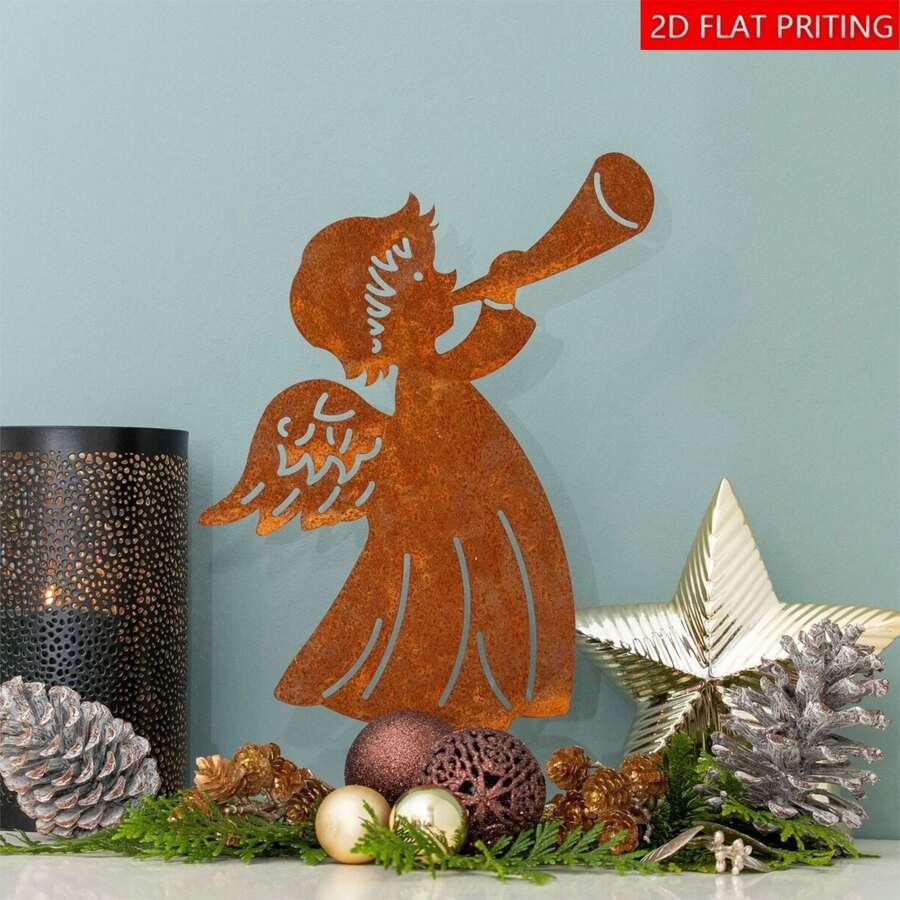 1pc Rustic Acrylic 2D Flat Christmas Angel Statue, Holiday Garden Decor, Outdoor Decoration, Gift And Souvenir, Christmas Decoration