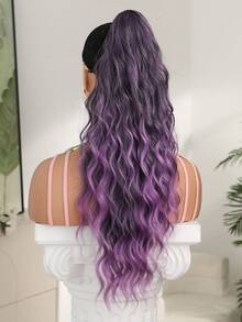 Tóc giả đuôi ngựa dài 24 inch, màu tím ombre, kiểu gợn sóng, chất liệu tổng hợp chịu nhiệt, phù hợp cho phụ nữ dự tiệc và sử dụng hàng ngày. - Màu tím ombre - Xem 5