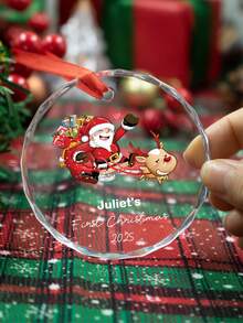 Decoraciones navideñas personalizadas, decoraciones de árbol de Navidad personalizadas, adornos con nombre personalizado, suministros de artesanía de Navidad de cristal redondo personalizables, adornos DIY, regalos de Navidad, recuerdos para niños, decoraciones para fiestas, patrones navideños, jardín, decoración de habitaciones, decoración del hogar, niños, niñas, mamá, familia - Estilo A - Ver 2
