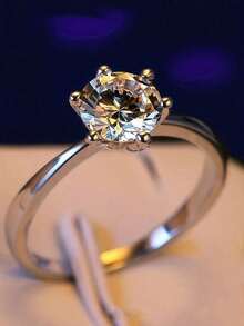 MONALLY Minimalist Luxury Engagement/Wedding Ring, Inlaid With White Zirconia, Unique Design, Ring Jewelry, Party Gift, High-End Distinctive Design, Suitable For Women To Wear On Any Occasion, Excellent Gift - Silver - View 5