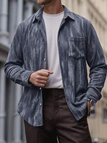 Camicia a maniche lunghe con costine alla moda da uomo, giacca casual sofisticata per primavera e autunno